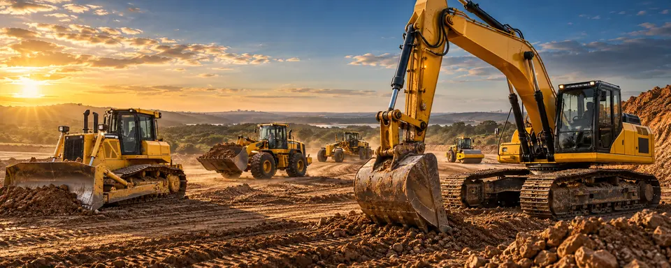Máquinas pesadas em uma área de trabalho